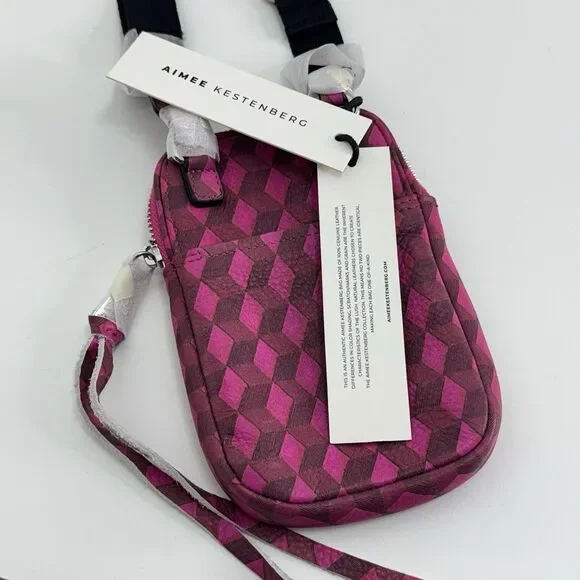 Aimee Kestenberg Leather Phone Crossbody Bag  Soft Capri Magenta Diamond Tassel - Picture 4 of 10